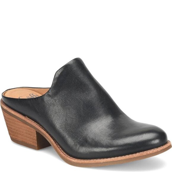 SOFFT Women's Black Leather AMEERA Almond Toe Slipon Mules Booties 9 - Picture 1 of 6